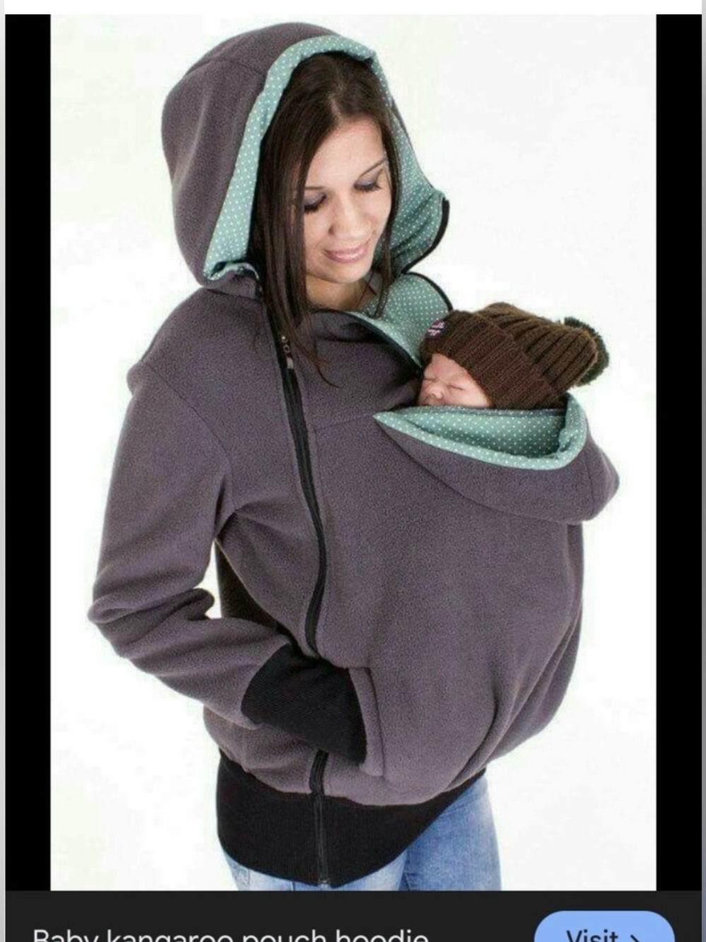 NEW Kangaroo Pouch Hooded Shirt Jacket - Gray Fleece MOM DAD BABY MATERNITY